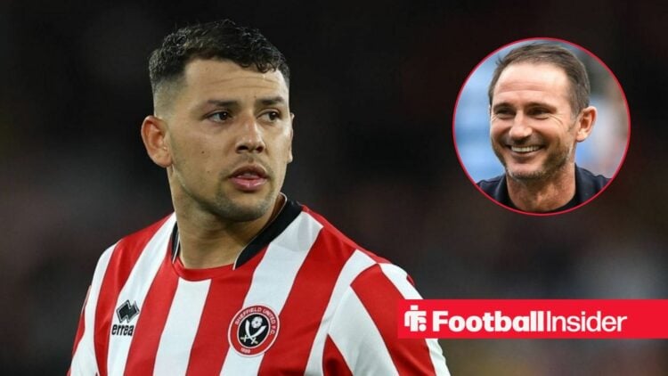 Gustavo Hamer in action for Sheffield United, with Frank Lampard in a circular inset