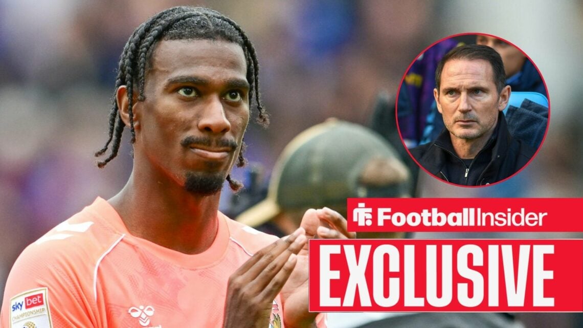 Football Insider exclusive as Coventry City striker Haji Wright applauds after a game, while manager Frank Lampard looks stern in a circular inset.