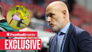 PGMOL chief Howard Webb on the sidelines, Sunderland's Brian Brobbey goes to ground inside Tottenham's penalty area on 12 April, 2026