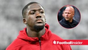 Ibrahima Konate with Arne Slot included in a circular inset