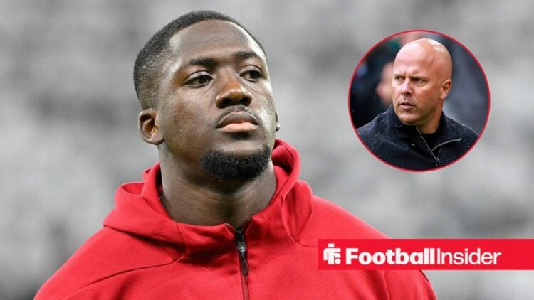 Ibrahima Konate with Arne Slot included in a circular inset