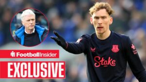 Everton versus Sunderland, James Garner of Everton / Everton Manager David Moyes during the Newcastle United v Everton Premier League match at St. James Park, Newcastle Upon Tyne, England on 28 February 2026