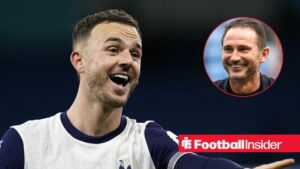 James Maddison in action for Tottenham, with Frank Lampard in a circular inset