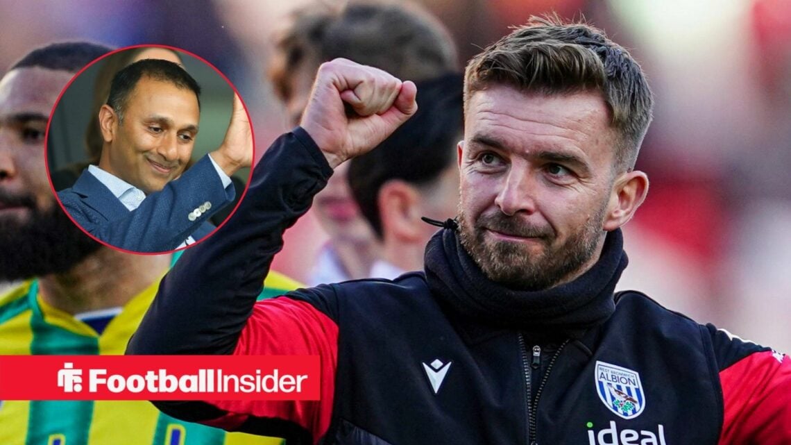 James Morrison on the sidelines at West Brom, with Shilen Patel in a circular inset