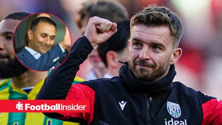 James Morrison on the sidelines at West Brom, with Shilen Patel in a circular inset