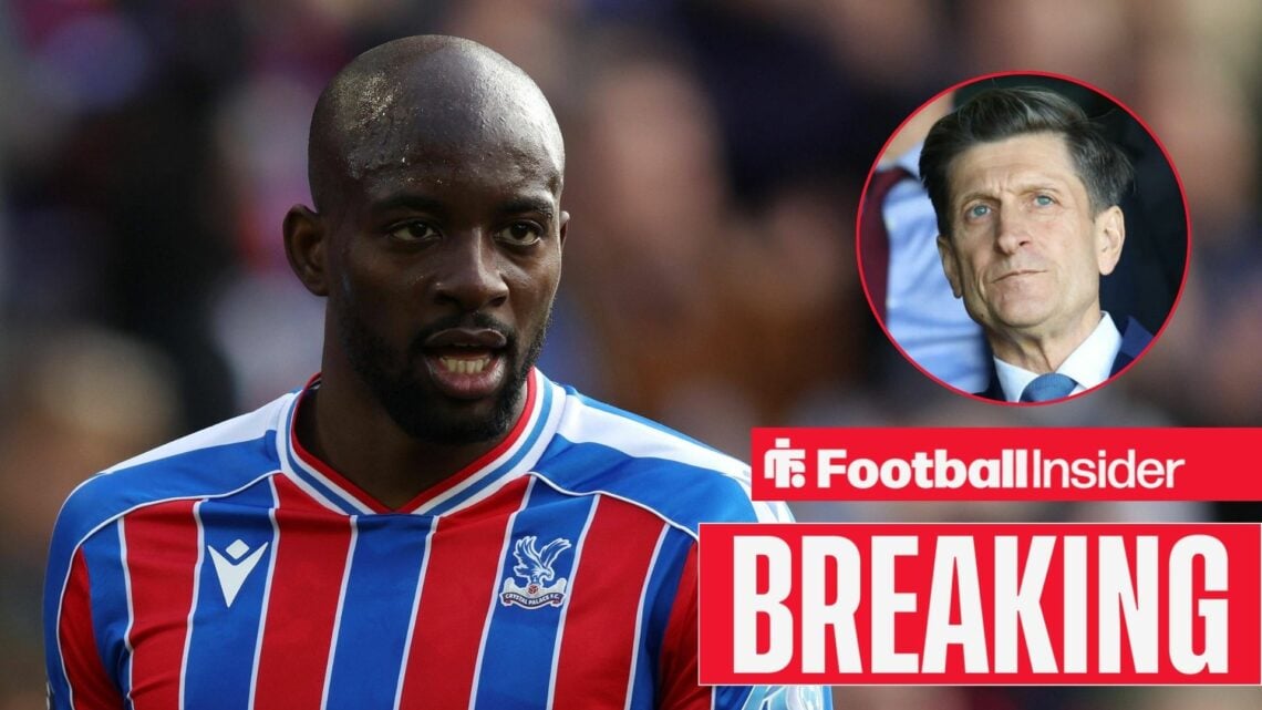 Jean-Philippe Mateta in action for Crystal Palace, with Steve Parish in a circular inset