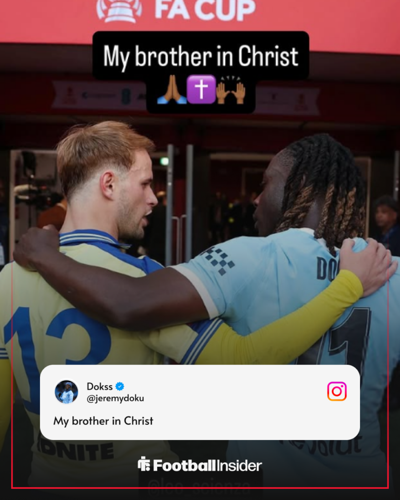 Manchester City star Jeremy Doku shares photo with Southampton's Leo Scienza after FA Cup semi-final