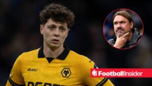 Ladislav Krejci in action for Wolves, with Daniel Farke in a circular inset