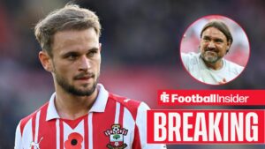 Leo Scienza in action for Southampton, with Daniel Farke in a circular inset