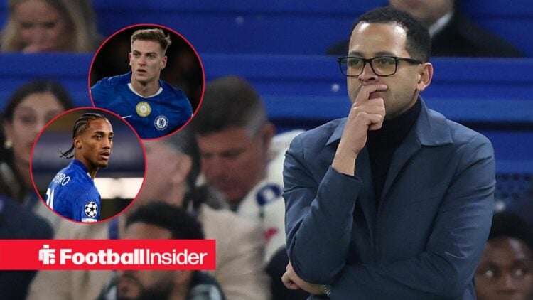Liam Rosenior Manager of Chelsea looks disappointed & dejected during the match between Chelsea FC and Paris Saint-Germain FC in the UEFA Champions...
