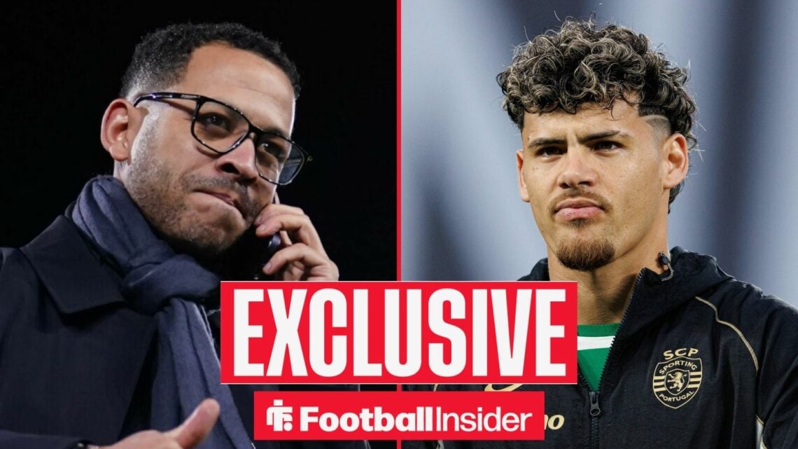 Football Insider exclusive as Chelsea manager Liam Rosenior speaks on the phone, while Sporting CP defender Maxi Araujo watches from the other side...