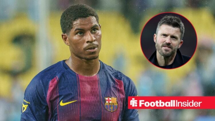 Marcus Rashford with Michael Carrick included in a circular inset