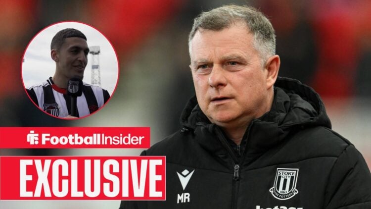 Mark Robins on the sidelines at Stoke, with Jaze Kabia in an interview with Grimsby Town