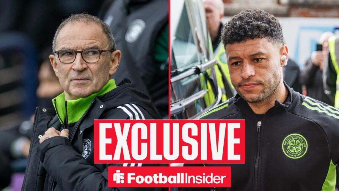 Football Insider exclusive as Celtic interim manager Martin O'Neill stares across a split image towards Alex Oxlade-Chamberlain, who is stepping of...