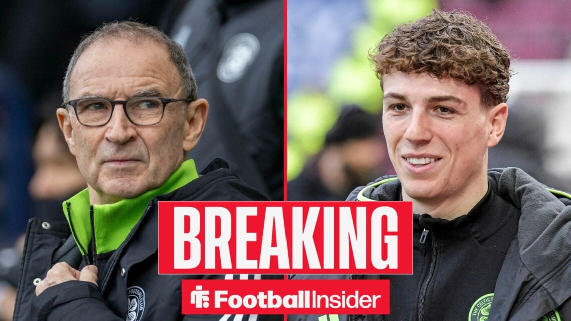 Martin O'Neill on the sidelines at Celtic, with Arne Engels in a circular inset