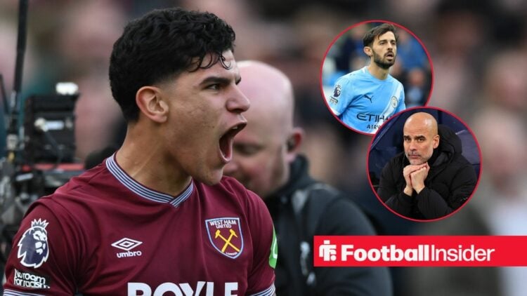 Mateus Fernandes of West Ham United celebrates after scoring the team s third goal during the Premier League match between West Ham United and Sund...