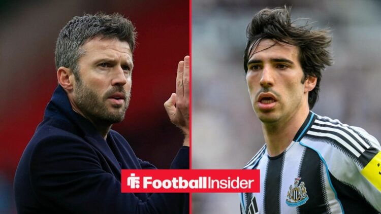 Michael Carrick on the sidelines at Man United, with Sandro Tonali in action for Newcastle