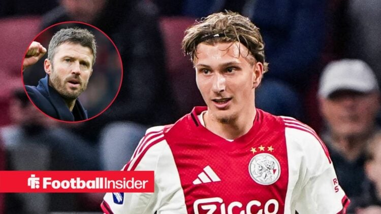 Mika Godts in action for Ajax, with Michael Carrick in a circular inset