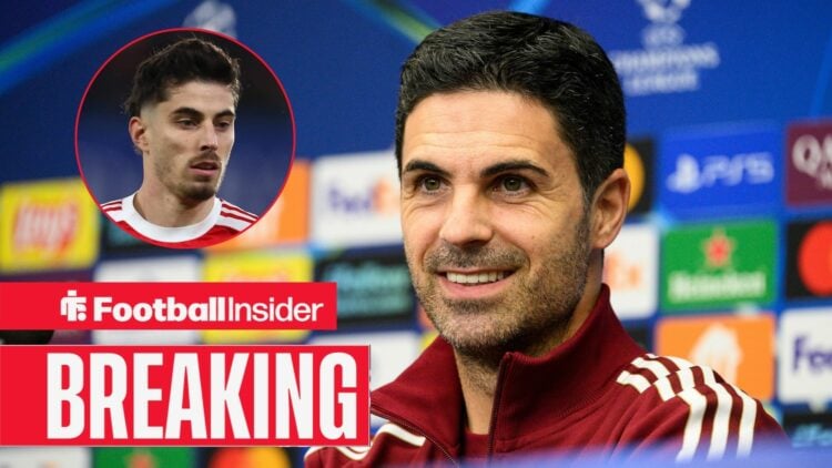 Mikel Arteta with Kai Havertz included in a circular inset