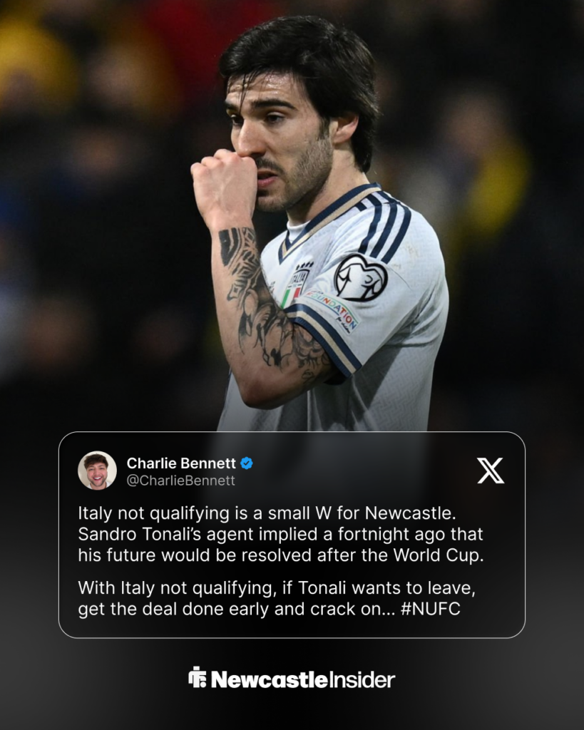 Newcastle midfielder Sandro Tonali with tweet