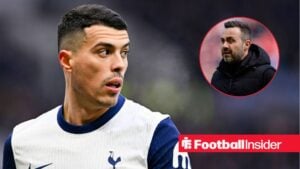 Tottenham Hotspur star Pedro Porro / Roberto De Zerbi manager of Tottenham Hotspur prior to kick off during the Sunderland v Tottenham Hotspur Premier League match at the Stadium of Light, Sunderland, England on 12 April 2026