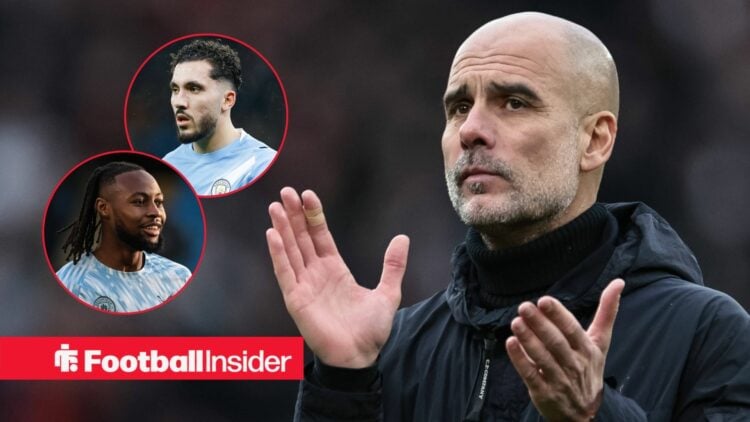 Pep Guardiola manager of Manchester City applauds the fans after the final whistle during the Premier League match Manchester United vs Manchester ...