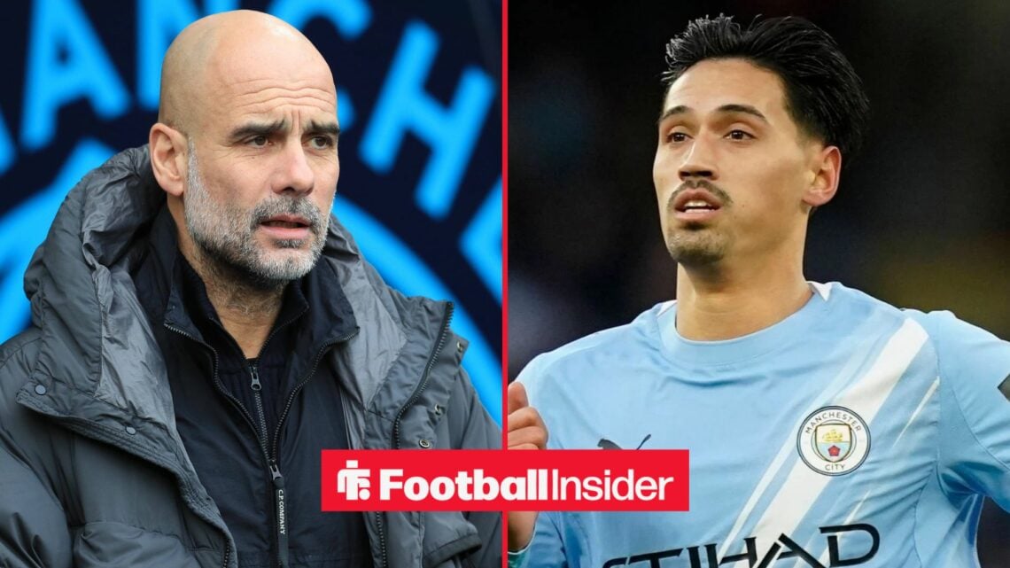 Pep Guardiola alongside Tijjani Reijnders