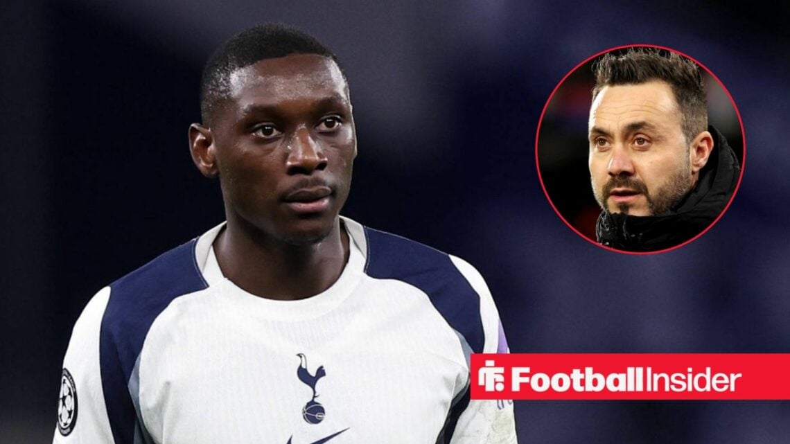 Randal Kolo Munai in action for Spurs, with Roberto De Zerbi in a circular inset