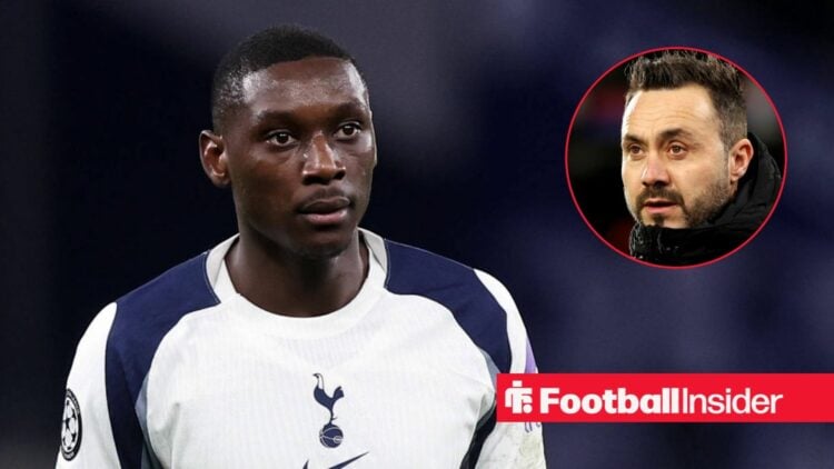 Randal Kolo Munai in action for Spurs, with Roberto De Zerbi in a circular inset