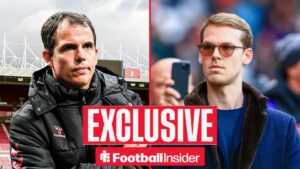 Football Insider exclusive as Sunderland manager Regis Le Bris looks concerned, as owner Kyril Louis-Dreyfus stands on the other side of a split image.