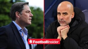 Richard Masters alongside Pep Guardiola