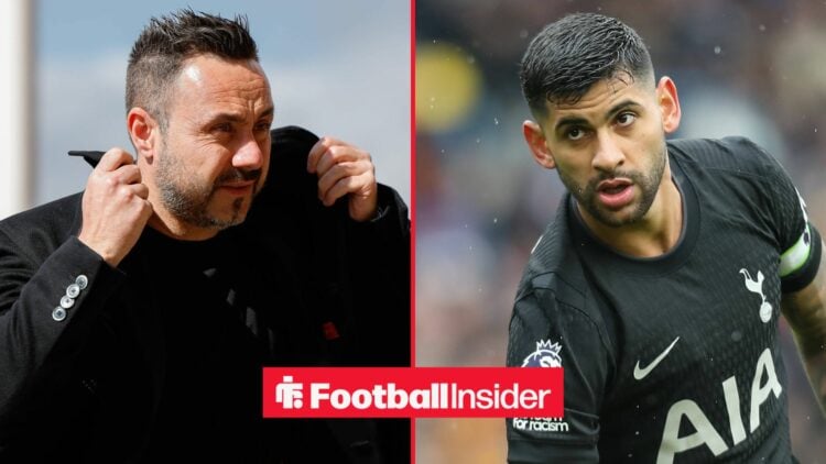 Roberto De Zerbi alongside Cristian Romero