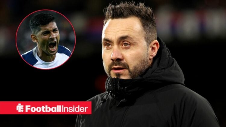 Roberto De Zerbi with Cristian Romero included in a circular inset