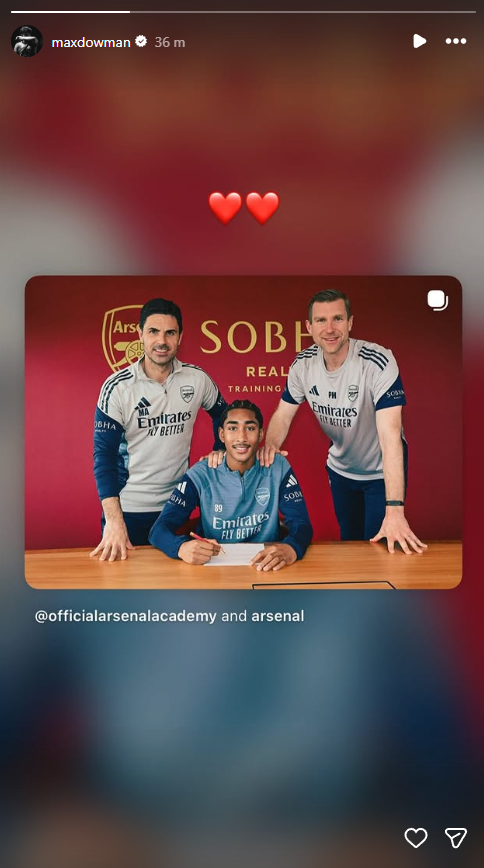 Arsenal player Max Dowman posts a picture of Marli Salmon on Instagram