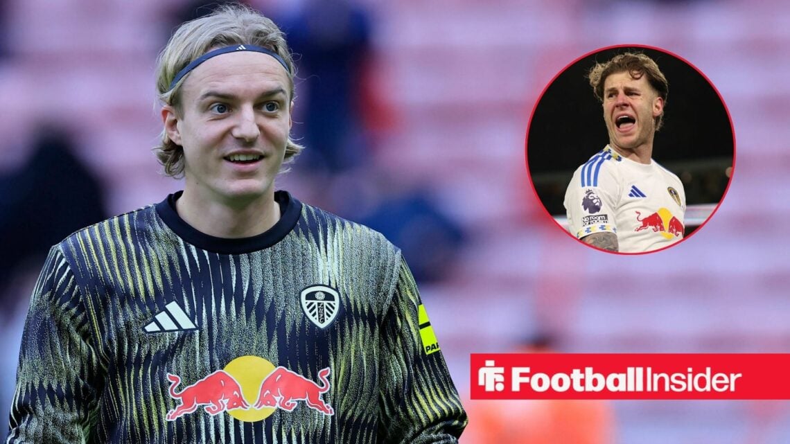 Sebastiaan Bornauw of Leeds United warms up during the Premier League match at the Stadium of Light, Sunderland 28/12/2025 / Joe Rodon of Leeds Uni...