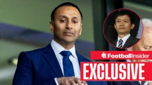 West Brom owner Shilen Patel alongside a circular inset of former club owner Lai Guochuan