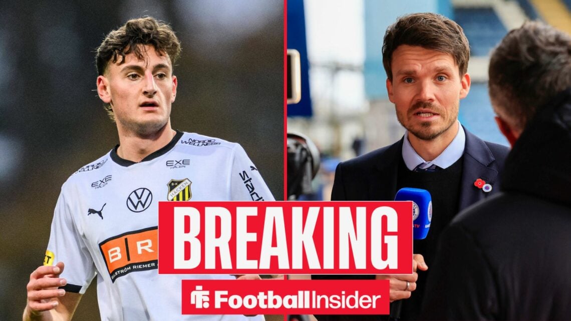 Silas Andersen in action during a game for BK Hacken, as Rangers manager Danny Rohl is in action on the other side of a split image.