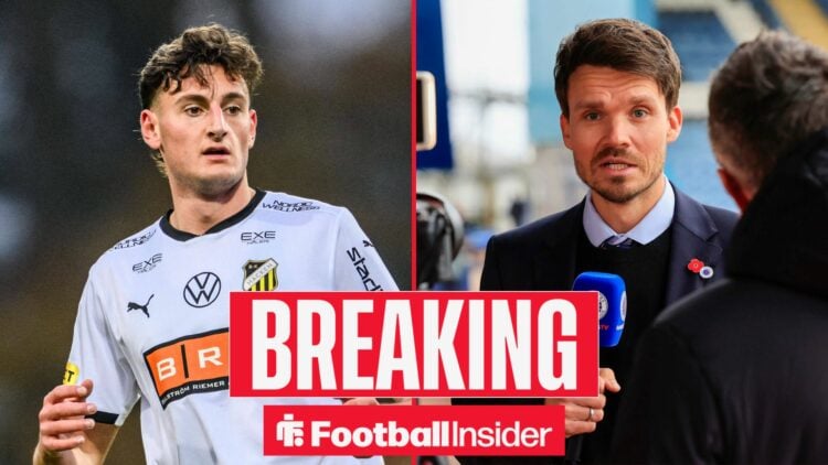 Silas Andersen in action during a game for BK Hacken, as Rangers manager Danny Rohl is in action on the other side of a split image.