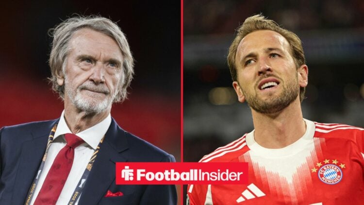 Sir Jim Ratcliffe at Old Trafford, with Harry Kane in action for Bayern Munich