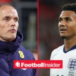 England manager Thomas Tuchel watches on as Ollie Watkins is in action on the other side of a split image.