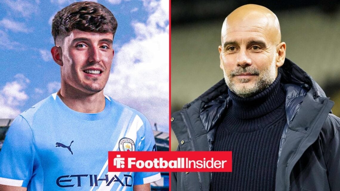 Tino Livramento alongside Pep Guardiola