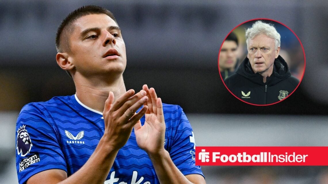 Vitalii Mykolenko 16 of Everton reacts during the Premier League Summer Series match between Manchester United, ManU and Everton AFC on August 3rd,...