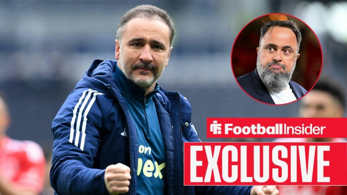 Vitor Pereira with Evangelos Marinakis included in a circular inset
