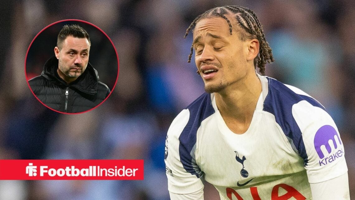 A dejected Xavi Simons of Tottenham Hotspur 7 at full time London Tottenham Hotspur Stadium, 18 April, 2026 / Roberto De Zerbi - Match de Ligue 1 M...