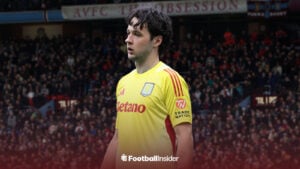 James Trafford in an Aston Villa kit at Villa Park