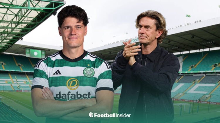 Arsenal midfielder Christian Norgaard edited in Celtic kit with former Tottenham manager Thomas Frank claps