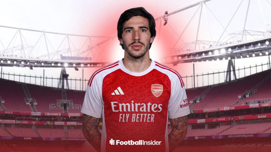 Newcastle United star Sandro Tonali in an Arsenal kit at the Emirates Stadium