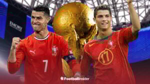 Cristiano Ronaldo celebrates scoring for Portugal as a youngster and a veteran