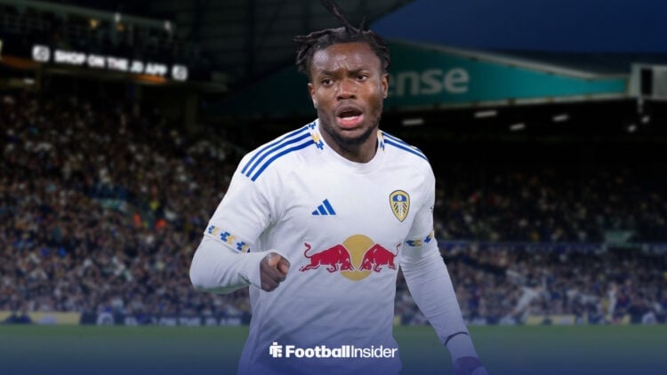 Leicester City winger Abdul Fatawu in a Leeds shirt