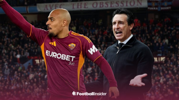 Roma forward Donyell Malen with Aston Villa manager Unai Emery